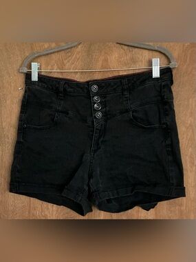 Hot Topic Lovesick Black Multi Button Fly Shorts Size 13 High Waisted Y2K